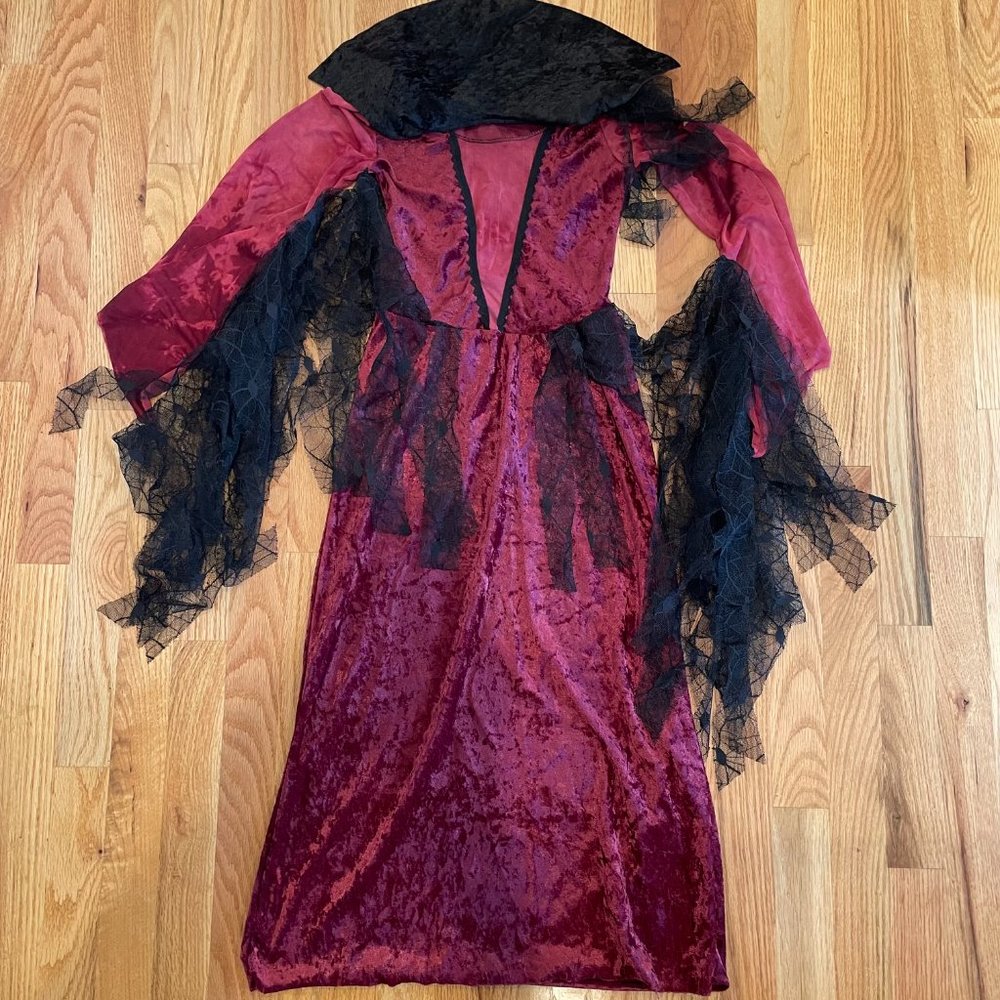 Gothic Rose Maiden One Piece Dress Stand Up Collar Cranberry/Black Girls Med 7-8 - Picture 2 of 12